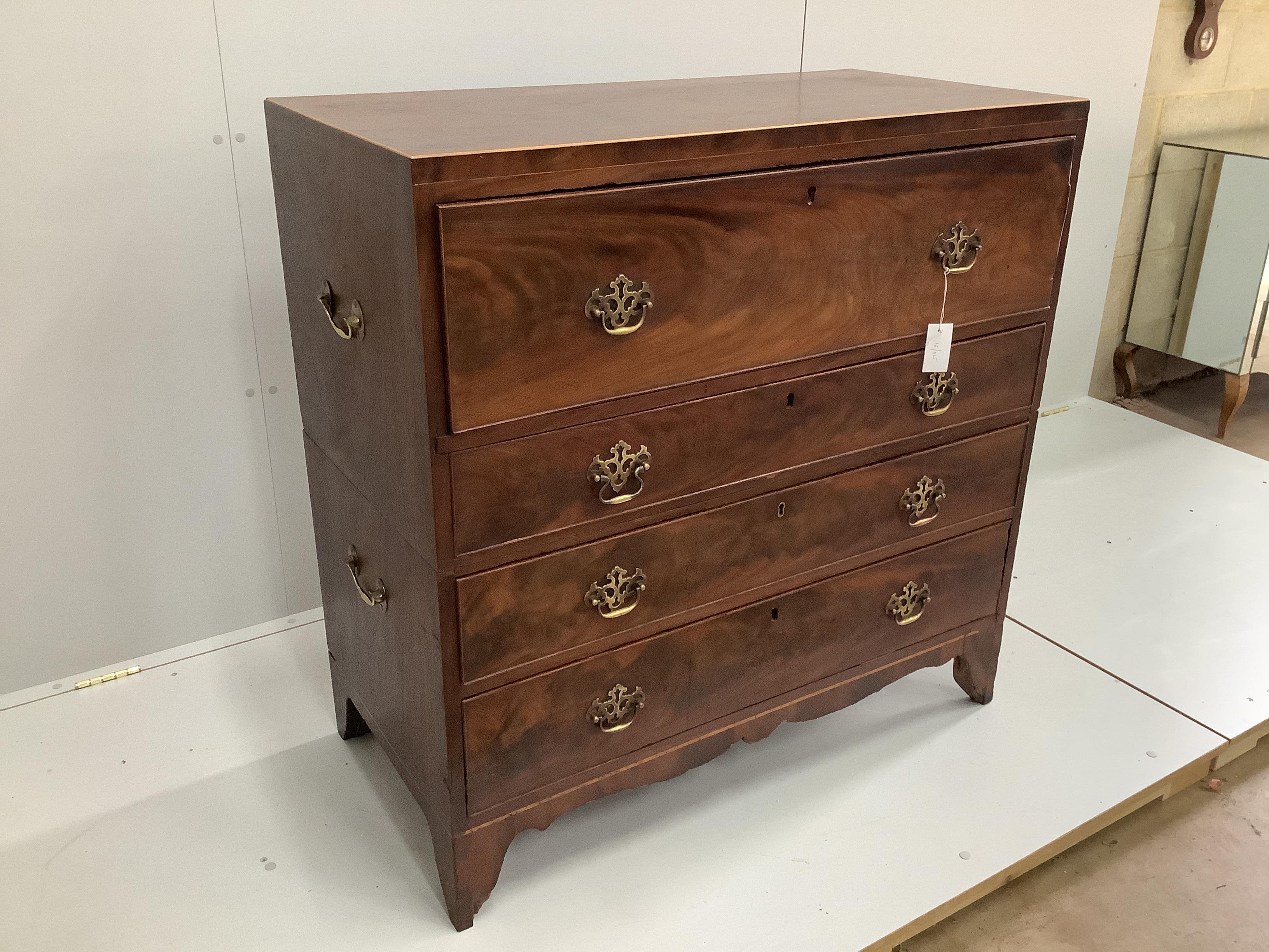 A Regency mahogany two part secretaire chest, width 102cm, depth 50cm, height 102cm